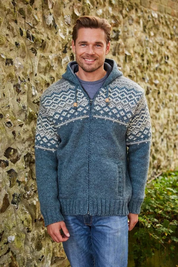 luscious scarves wool jumpers L/XL Pachamama Men's Jorvik Hoody Steel Blue Handmade, Fairtrade