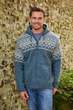 Load image into Gallery viewer, luscious scarves wool jumpers L/XL Pachamama Men&#39;s Jorvik Hoody Steel Blue Handmade, Fairtrade
