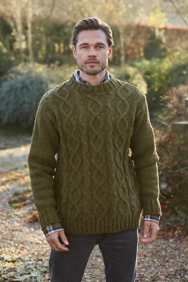 luscious scarves wool jumpers L/XL Pachamama Men's Shetland Sweater Moss , Hand Knitted, Fairtrade
