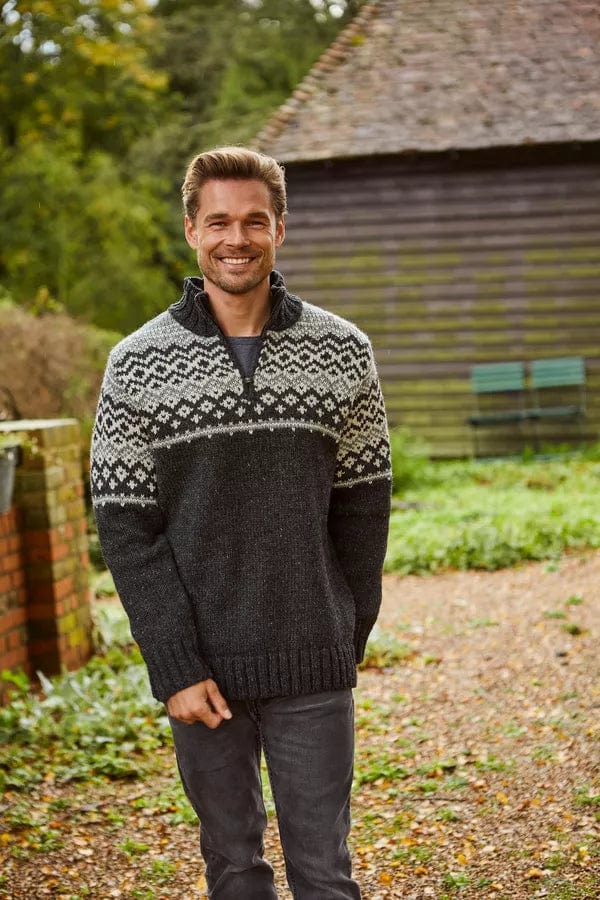 luscious scarves wool jumpers M/L Pachamama Men's Jorvik Half Zip Charcoal , Fairtrade, Handmade