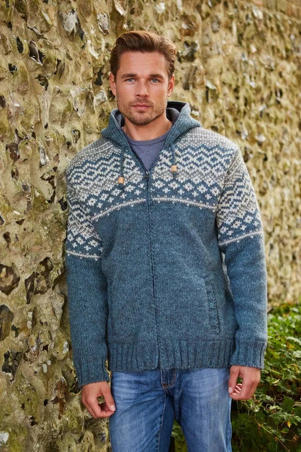 luscious scarves wool jumpers M/L Pachamama Men's Jorvik Hoody Steel Blue Handmade, Fairtrade