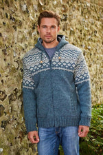 Load image into Gallery viewer, luscious scarves wool jumpers M/L Pachamama Men&#39;s Jorvik Hoody Steel Blue Handmade, Fairtrade
