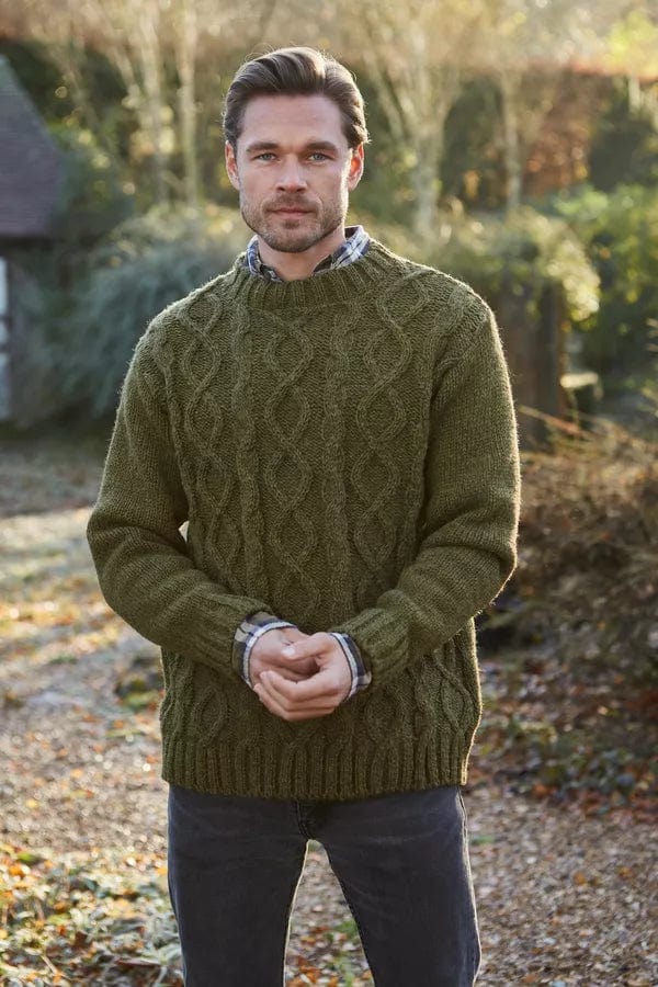 luscious scarves wool jumpers M/L Pachamama Men's Shetland Sweater Moss , Hand Knitted, Fairtrade