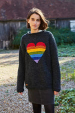 Load image into Gallery viewer, luscious scarves wool jumpers M Pachamama Rainbow Heart Sweater Charcoal, Hand Knitted, Fairtrade
