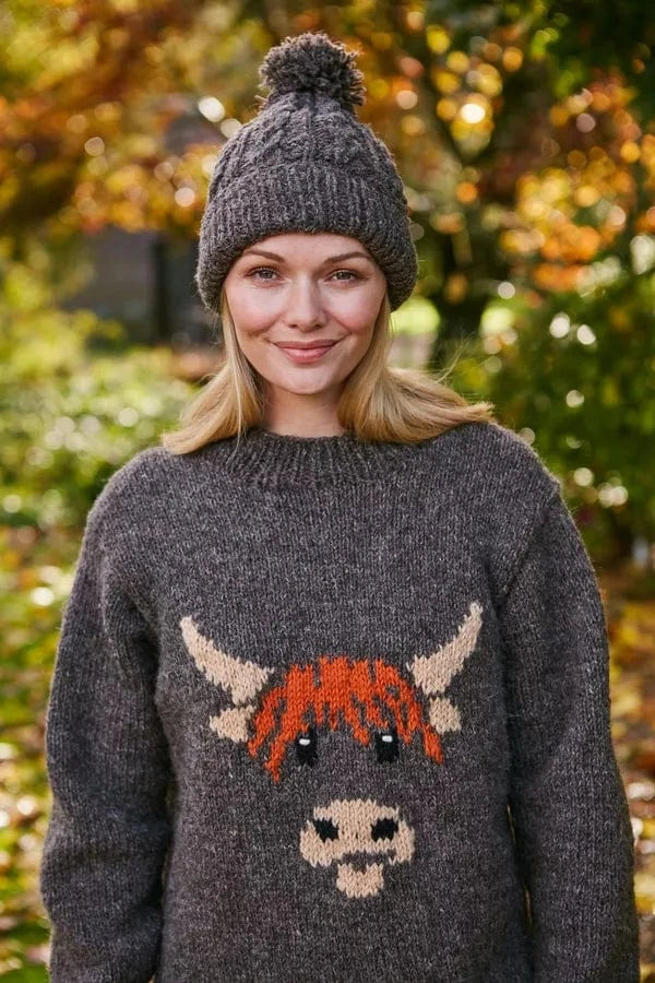 luscious scarves wool jumpers Pachamama Highland Cow Sweater, Fair trade , Hand Knitted