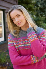 Load image into Gallery viewer, luscious scarves wool jumpers Pachamama Iona Sweater Pink, Hand Made, Fairtrade
