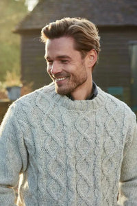 luscious scarves wool jumpers Pachamama Men's Shetland Sweater Oatmeal,Handmade, Fairtrade