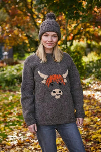 luscious scarves wool jumpers S Pachamama Highland Cow Sweater, Fair trade , Hand Knitted