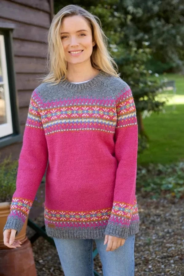 luscious scarves wool jumpers S Pachamama Iona Sweater Pink, Hand Made, Fairtrade