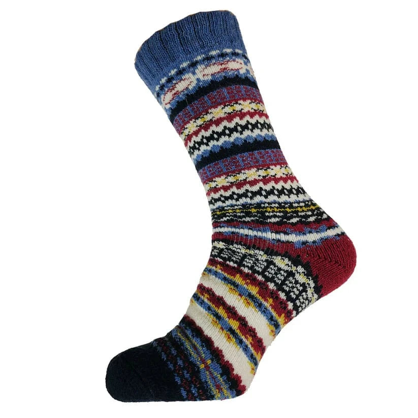 luscious scarves wool socks Gemjar Formally Joya, Men's Blue and burgundy Nordic patterned wool blend socks