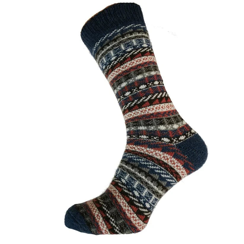 luscious scarves wool socks Gemjar Formally Joya, Men's Blue, brown and orange Nordic patterned wool blend socks