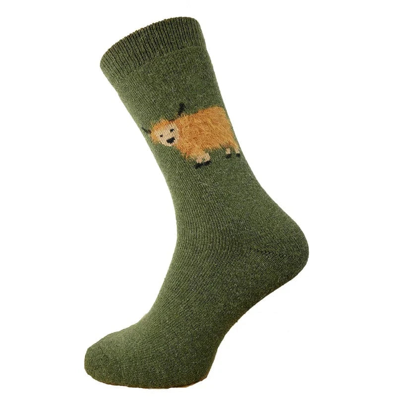 luscious scarves wool socks Gemjar Formally Joya, men’s Green thick socks with fluffy cow