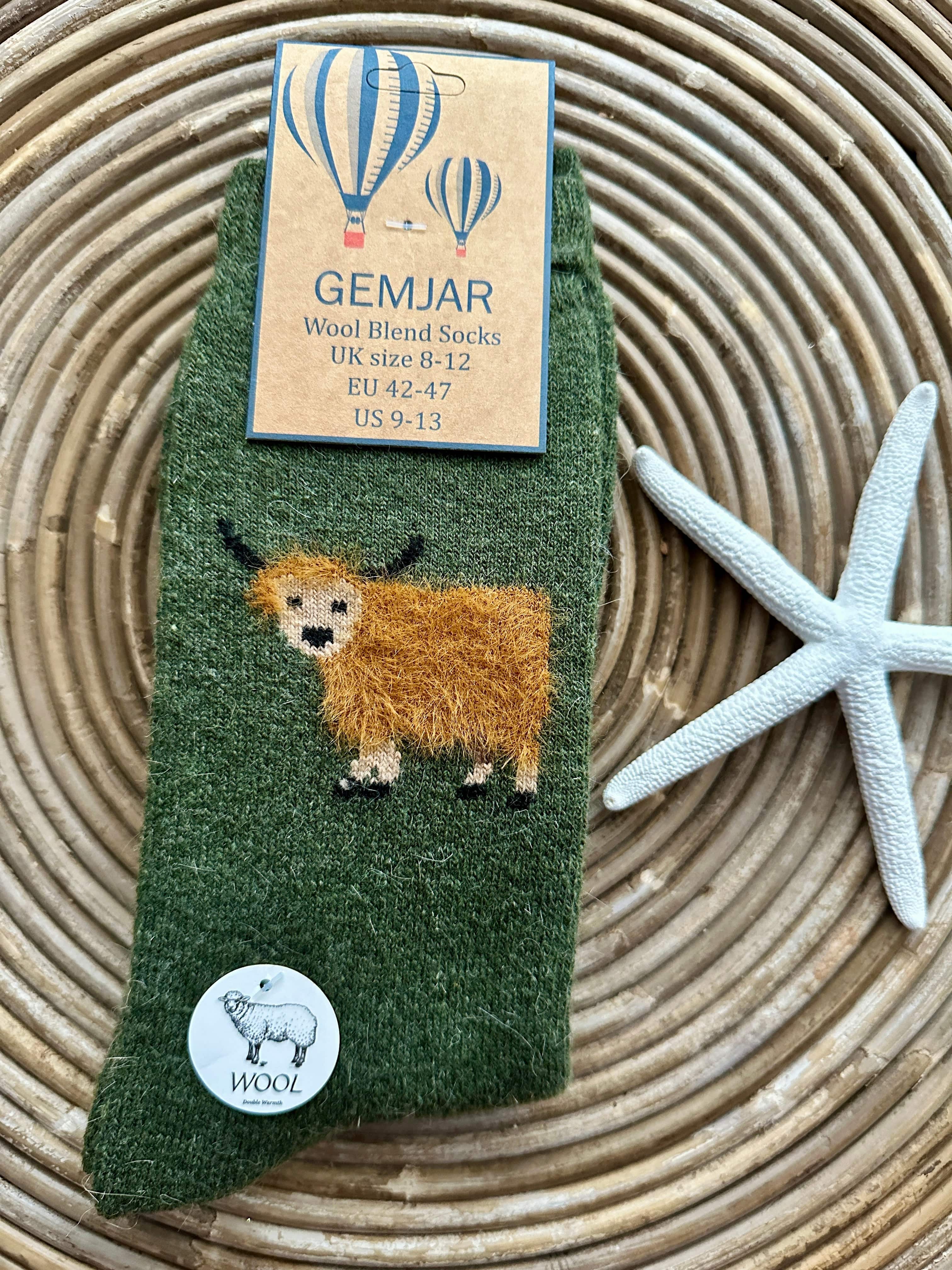 luscious scarves wool socks Gemjar Formally Joya, men’s Green thick socks with fluffy cow