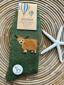 luscious scarves wool socks Gemjar Formally Joya, men’s Green thick socks with fluffy cow