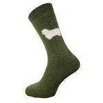 Load image into Gallery viewer, luscious scarves wool socks Gemjar Formally Joya, men’s Green thick socks with fluffy sheep
