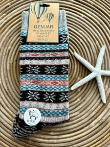 luscious scarves wool socks Gemjar Formally Joya, Men's Grey and blue Nordic patterned wool blend socks