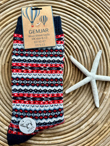 luscious scarves wool socks Gemjar Formally Joya, men’s Grey and red wool blend socks