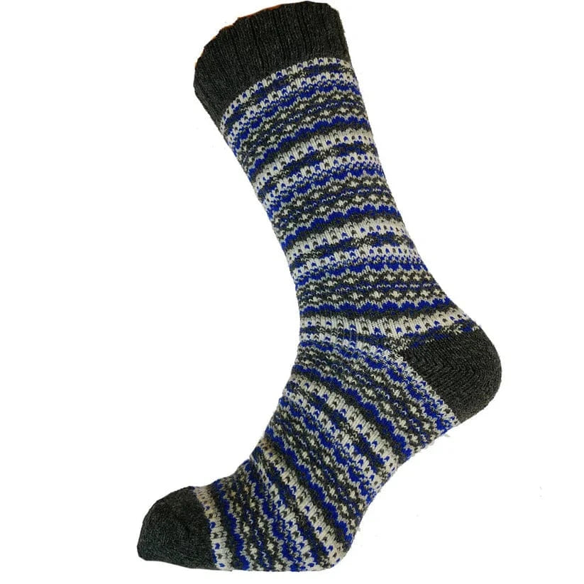 luscious scarves wool socks Gemjar Formally Joya, Men's Grey, blue and white Nordic patterned wool blend socks