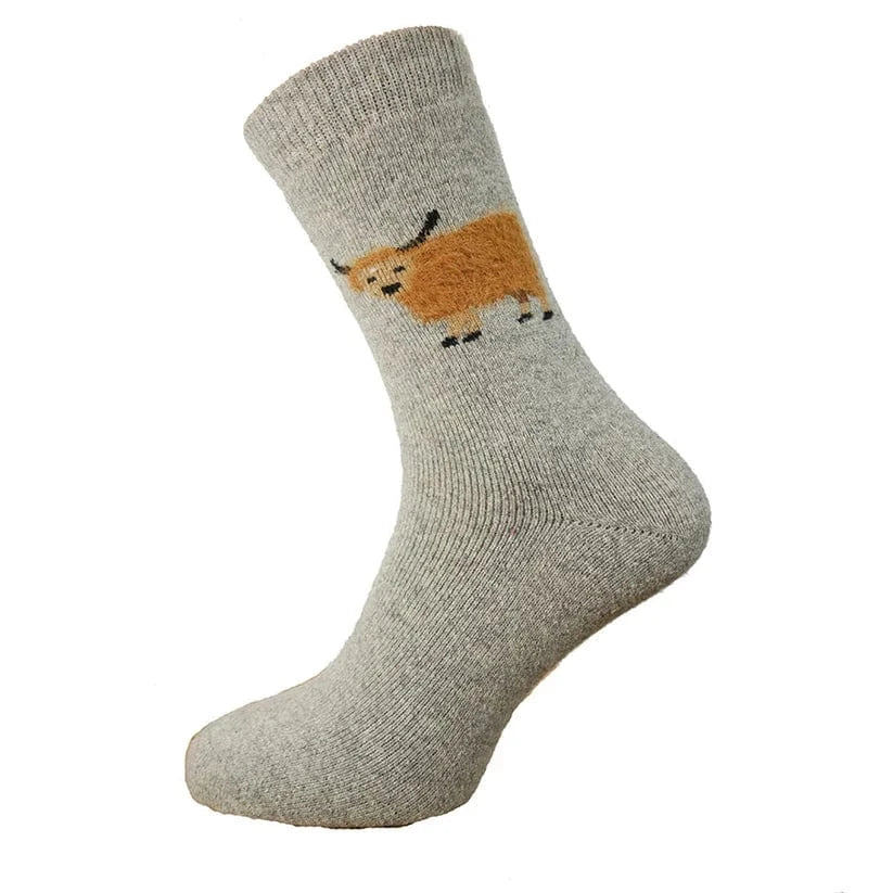 luscious scarves wool socks Gemjar Formally Joya, men’s Light grey thick socks with fluffy cow