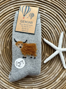 luscious scarves wool socks Gemjar Formally Joya, men’s Light grey thick socks with fluffy cow