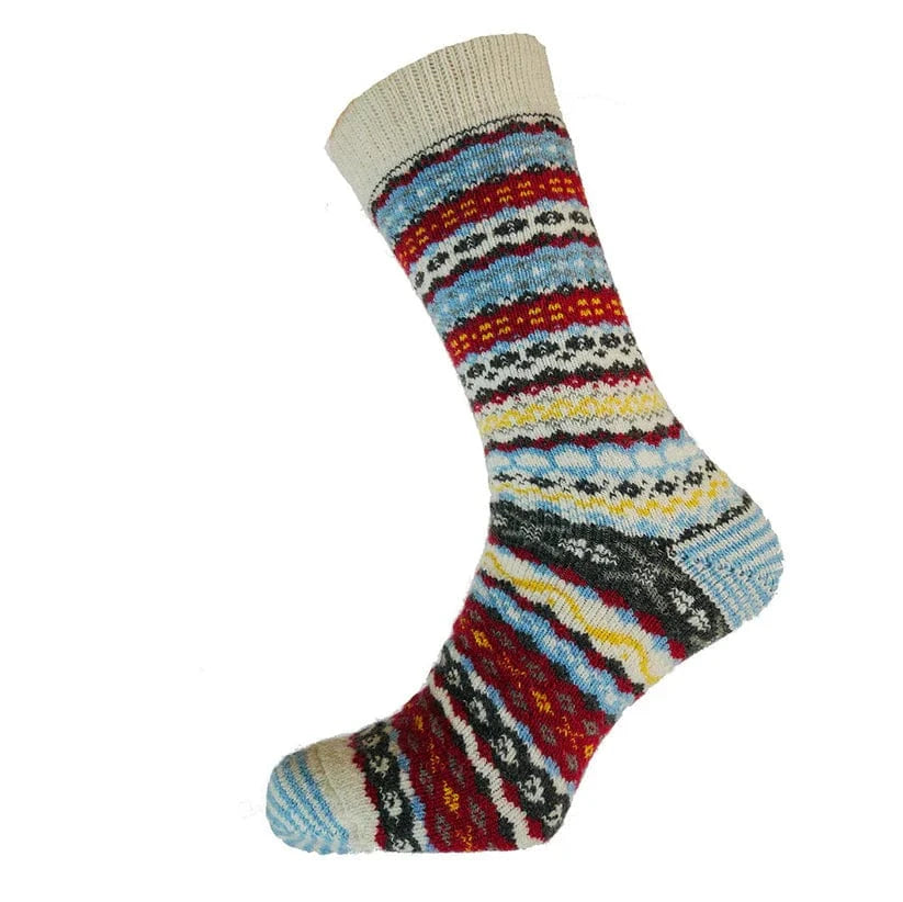 luscious scarves wool socks Gemjar Formally Joya, Men's Pale blue, red and white Nordic patterned wool blend socks