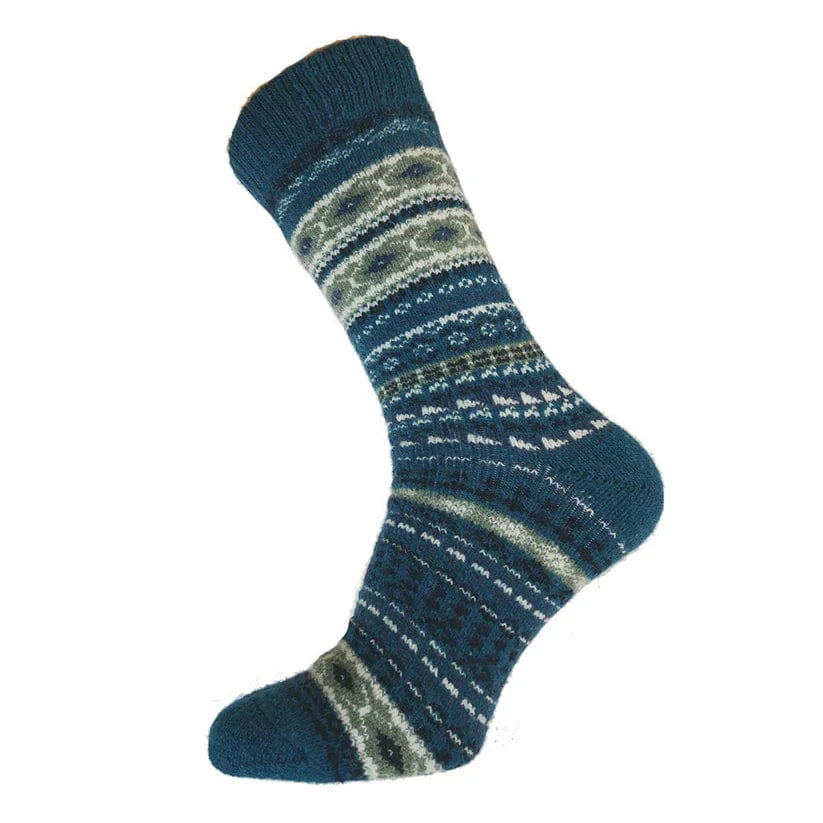 luscious scarves wool socks Gemjar Formally Joya, Men's Teal and cream Nordic patterned wool blend socks