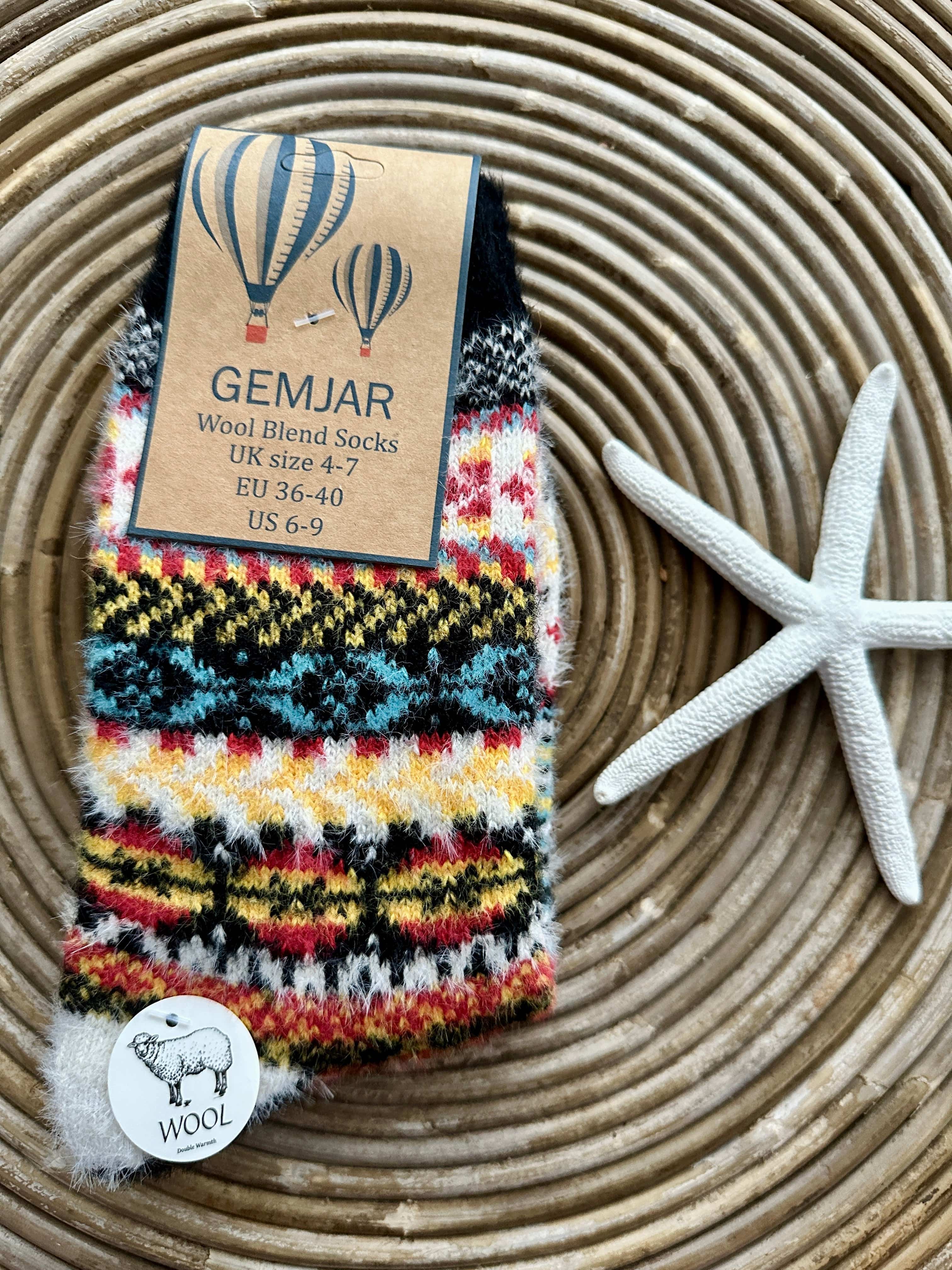luscious scarves wool socks Gemjar Formally Joya, Women's Black, white and multi coloured Scandi patterned soft Wool Blend socks