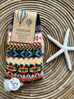 Load image into Gallery viewer, luscious scarves wool socks Gemjar Formally Joya, Women&#39;s Black, white and multi coloured Scandi patterned soft Wool Blend socks
