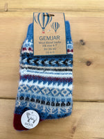 Load image into Gallery viewer, luscious scarves wool socks Gemjar Formally Joya, Women's Blue and burgundy Scandi patterned soft Wool Blend socks
