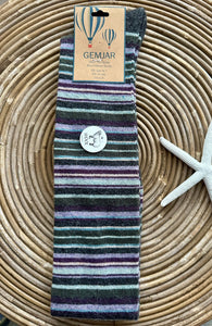 luscious scarves wool socks Gemjar Formally Joya, Women's Dark grey striped over-the-Knee Wool Blend Socks