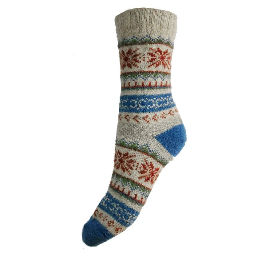 luscious scarves wool socks Gemjar Formally Joya, Women's Fawn and blue Scandi patterned soft Wool Blend socks