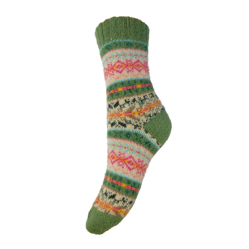 luscious scarves wool socks Gemjar Formally Joya, Women's Green, fawn and pink Scandi patterned soft Wool Blend socks