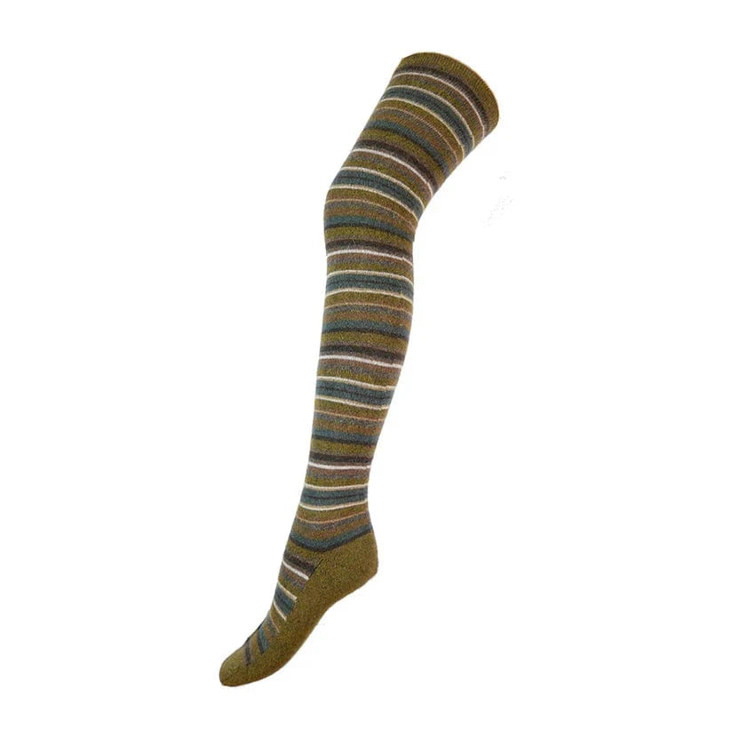 luscious scarves wool socks Gemjar Formally Joya, Women's Khaki Brown striped over-the-Knee Wool Blend Socks