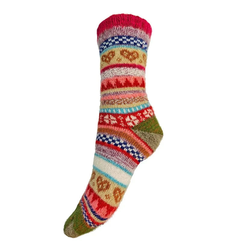 luscious scarves wool socks Gemjar Formally Joya, Women's Multi coloured, dark red cuff, Scandi patterned socks
