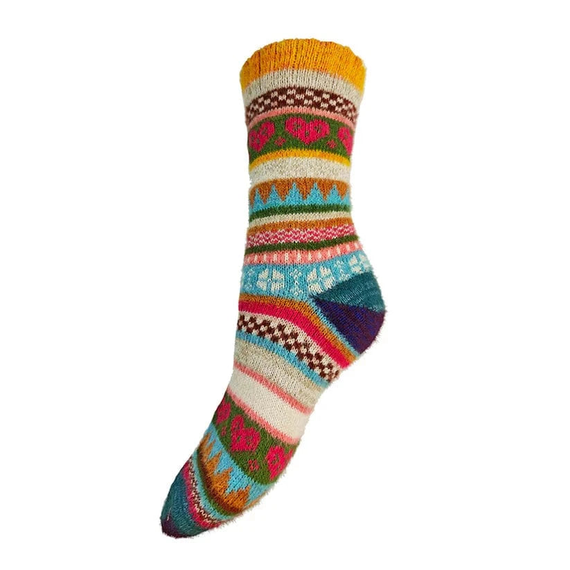 luscious scarves wool socks Gemjar Formally Joya, Women's Multi coloured, orange cuff, Scandi patterned socks