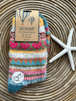 Load image into Gallery viewer, luscious scarves wool socks Gemjar Formally Joya, Women&#39;s Multi coloured, orange cuff, Scandi patterned socks
