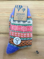 Load image into Gallery viewer, luscious scarves wool socks Gemjar Formally Joya, Women's Multi coloured, Pink and purple Scandi patterned soft Wool Blend socks
