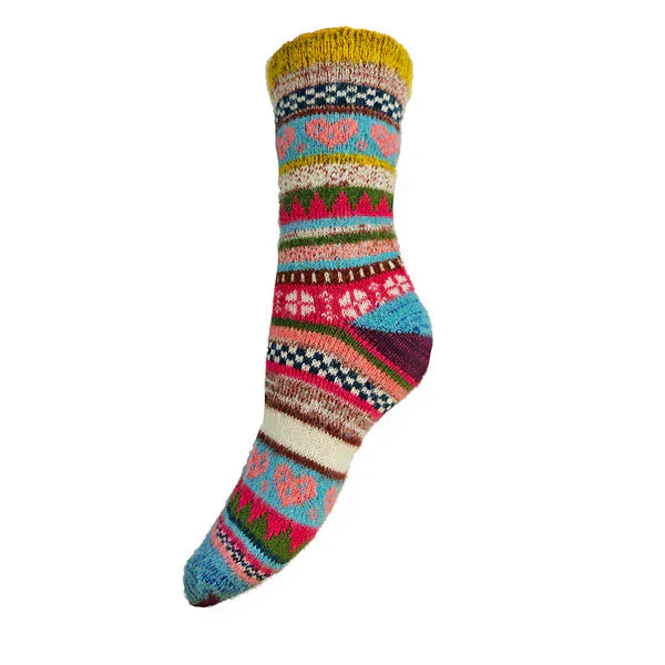 luscious scarves wool socks Gemjar Formally Joya, Women's Multi coloured, yellow red cuff, Scandi patterned socks