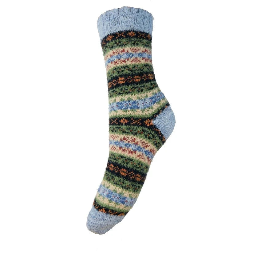 luscious scarves wool socks Gemjar Formally Joya, Women's Pale blue, green and black Scandi patterned soft Wool Blend socks