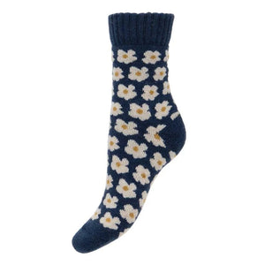 luscious scarves wool socks Gemjar Formally Joya, Women's Thick blue wool blend socks with ribbed cuff and Daisies