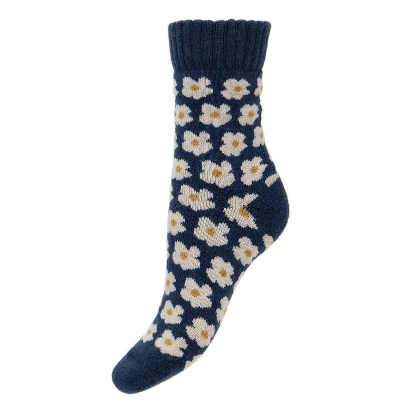 luscious scarves wool socks Gemjar Formally Joya, Women's Thick blue wool blend socks with ribbed cuff and Daisies
