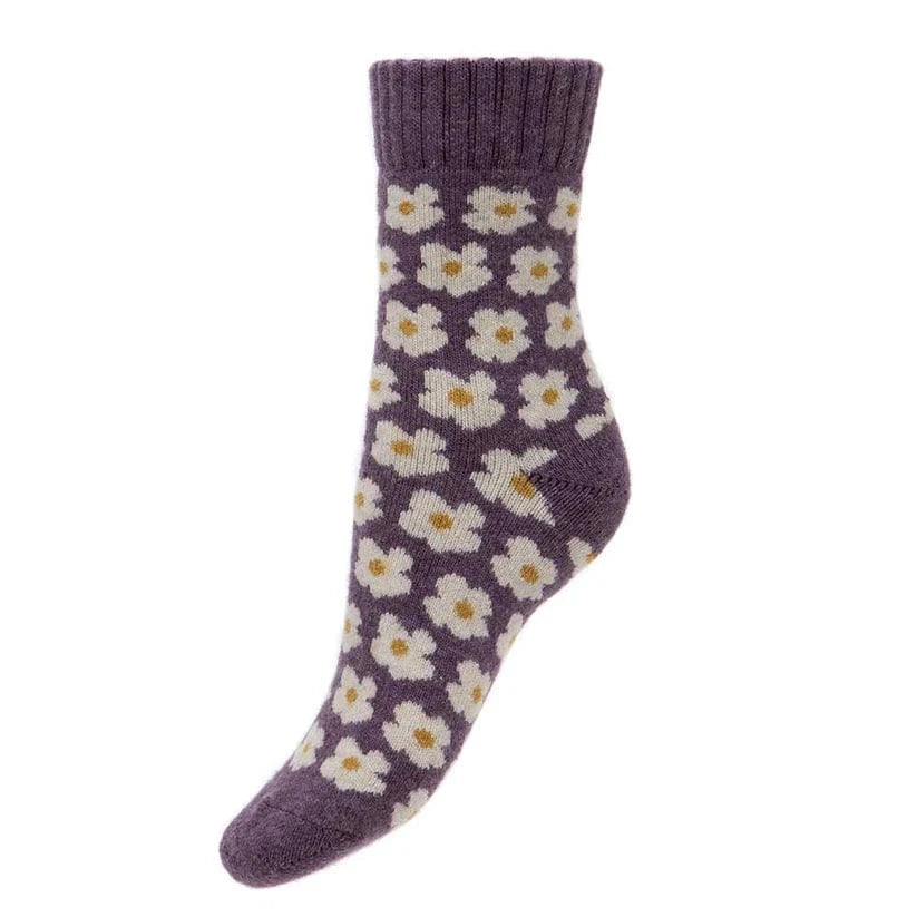 luscious scarves wool socks Gemjar Formally Joya, Women's Thick purple wool blend socks with ribbed cuff and Daisies