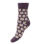Load image into Gallery viewer, luscious scarves wool socks Gemjar Formally Joya, Women&#39;s Thick purple wool blend socks with ribbed cuff and Daisies
