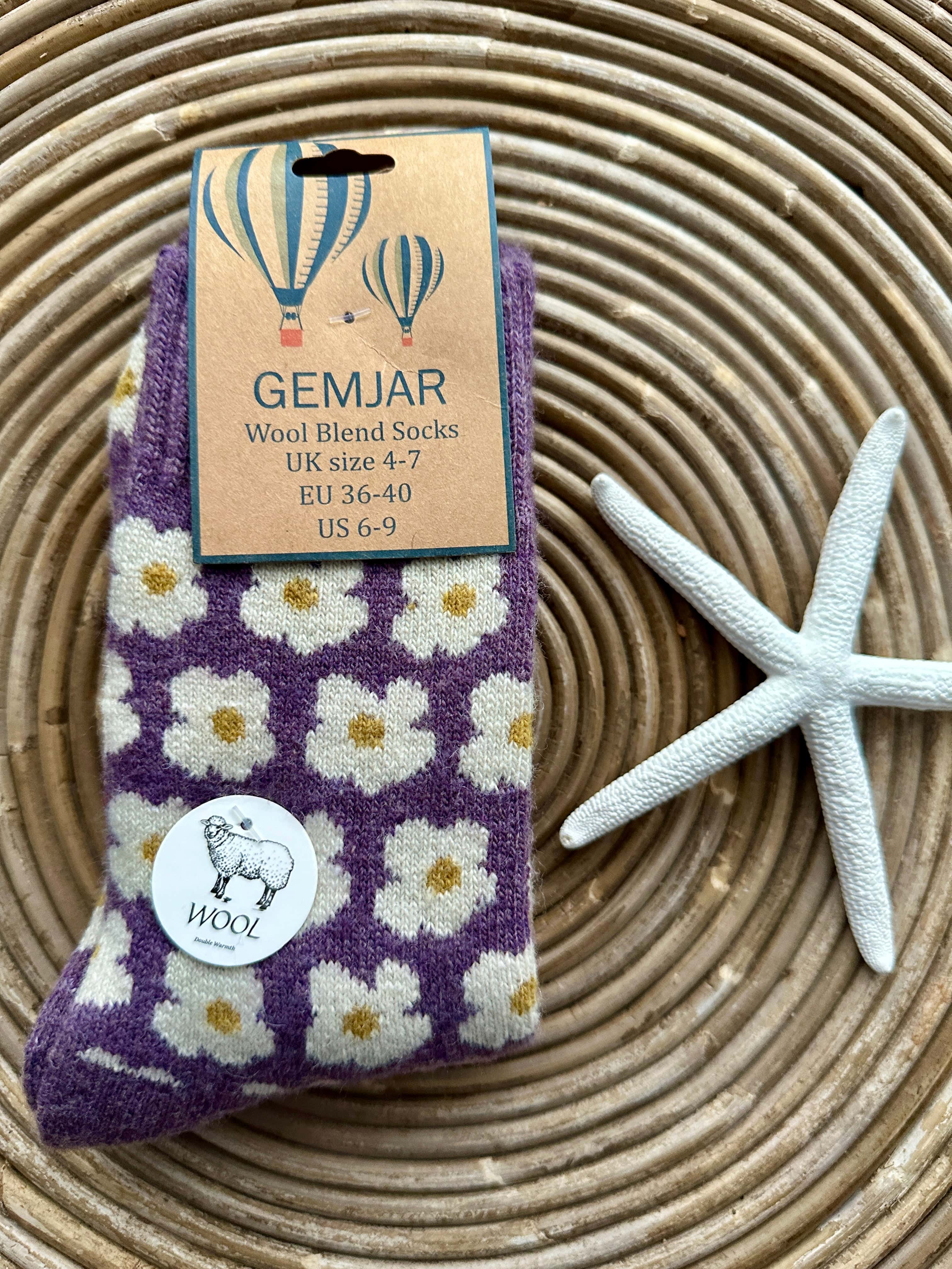 luscious scarves wool socks Gemjar Formally Joya, Women's Thick purple wool blend socks with ribbed cuff and Daisies