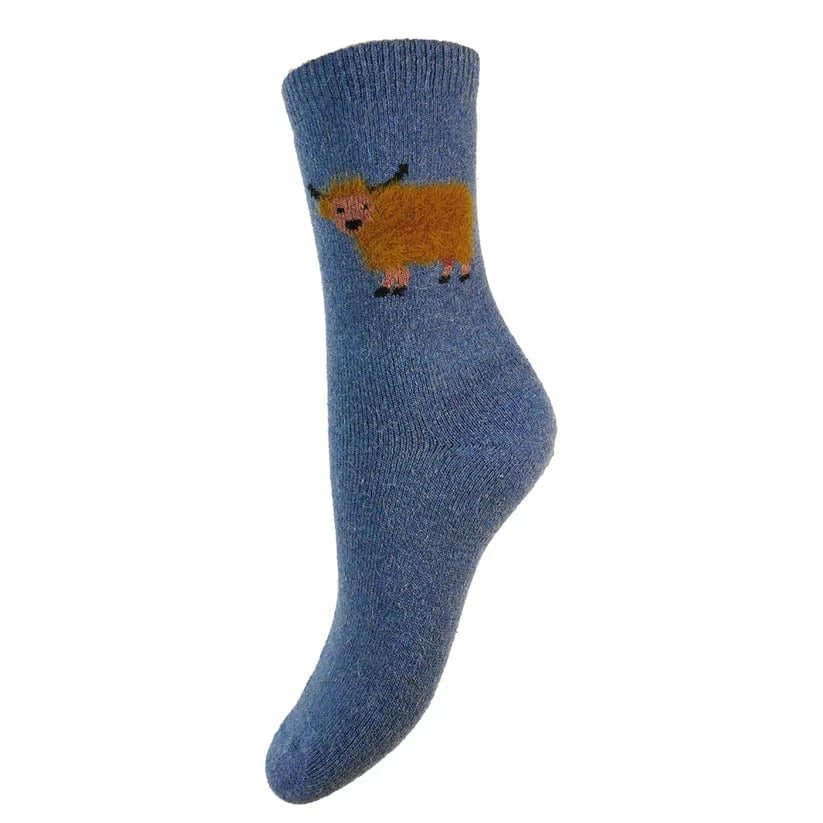 luscious scarves wool socks Gemjar Formally Joya, Women's Thick wool blend blue socks with fluffy Highland Cows