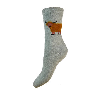 luscious scarves wool socks Gemjar Formally Joya, Women's Thick wool blend grey socks with fluffy Highland Cows
