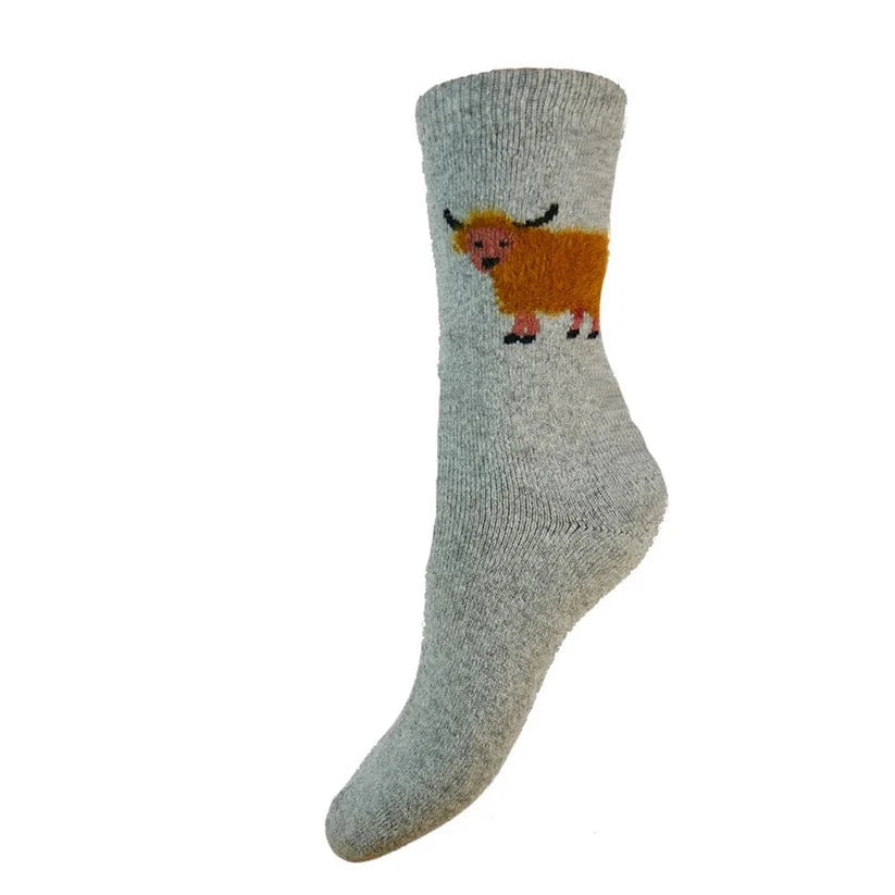 luscious scarves wool socks Gemjar Formally Joya, Women's Thick wool blend grey socks with fluffy Highland Cows