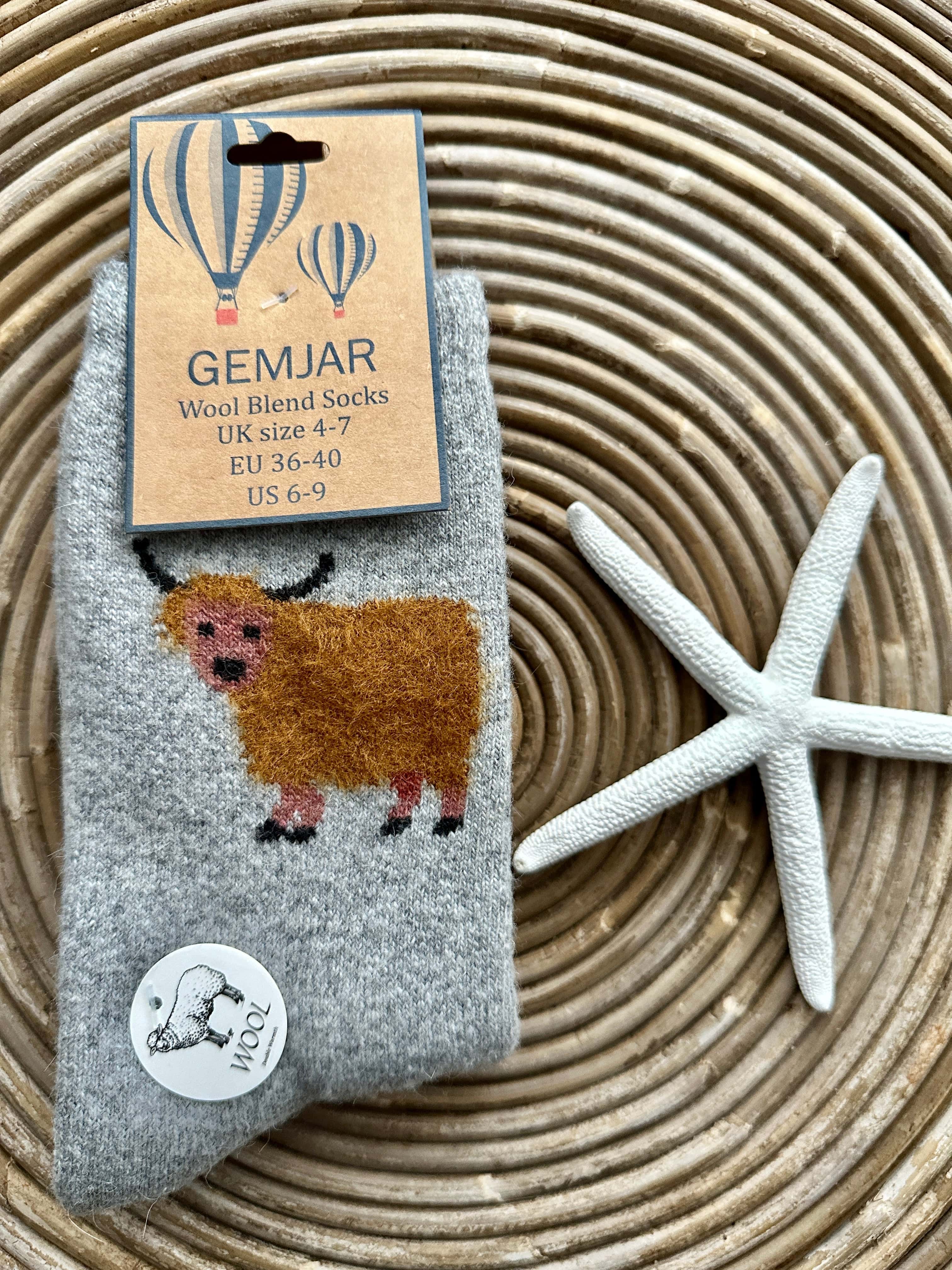 luscious scarves wool socks Gemjar Formally Joya, Women's Thick wool blend grey socks with fluffy Highland Cows