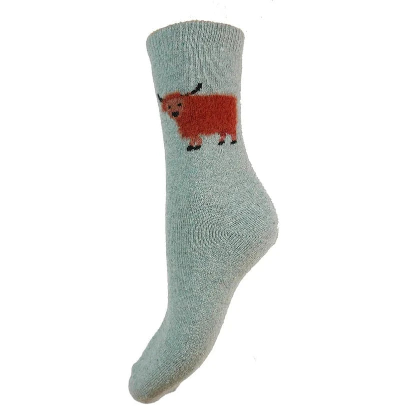 luscious scarves wool socks Gemjar Formally Joya, Women's Thick wool blend light blue socks with fluffy Highland Cows