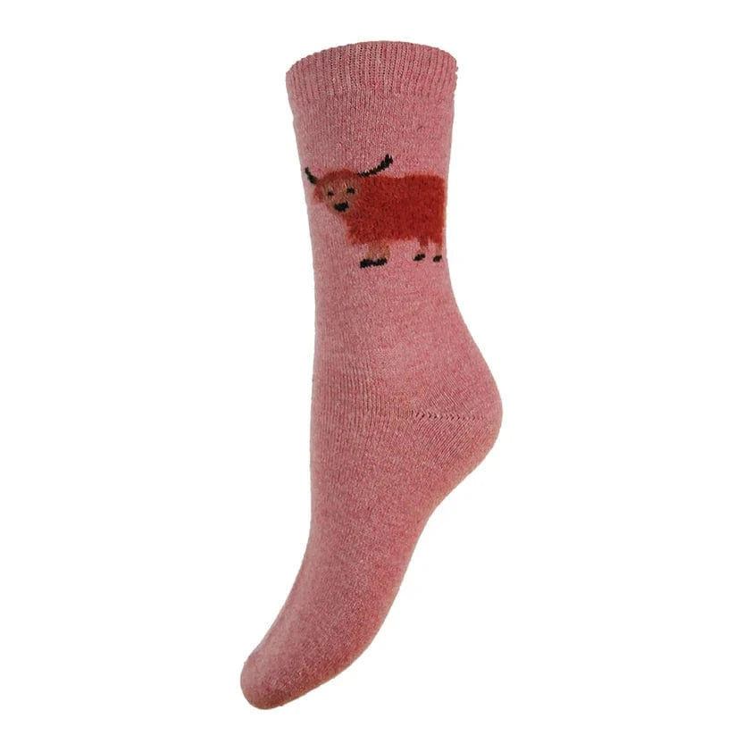 luscious scarves wool socks Gemjar Formally Joya, Women's Thick wool blend pink socks with fluffy Highland Cows